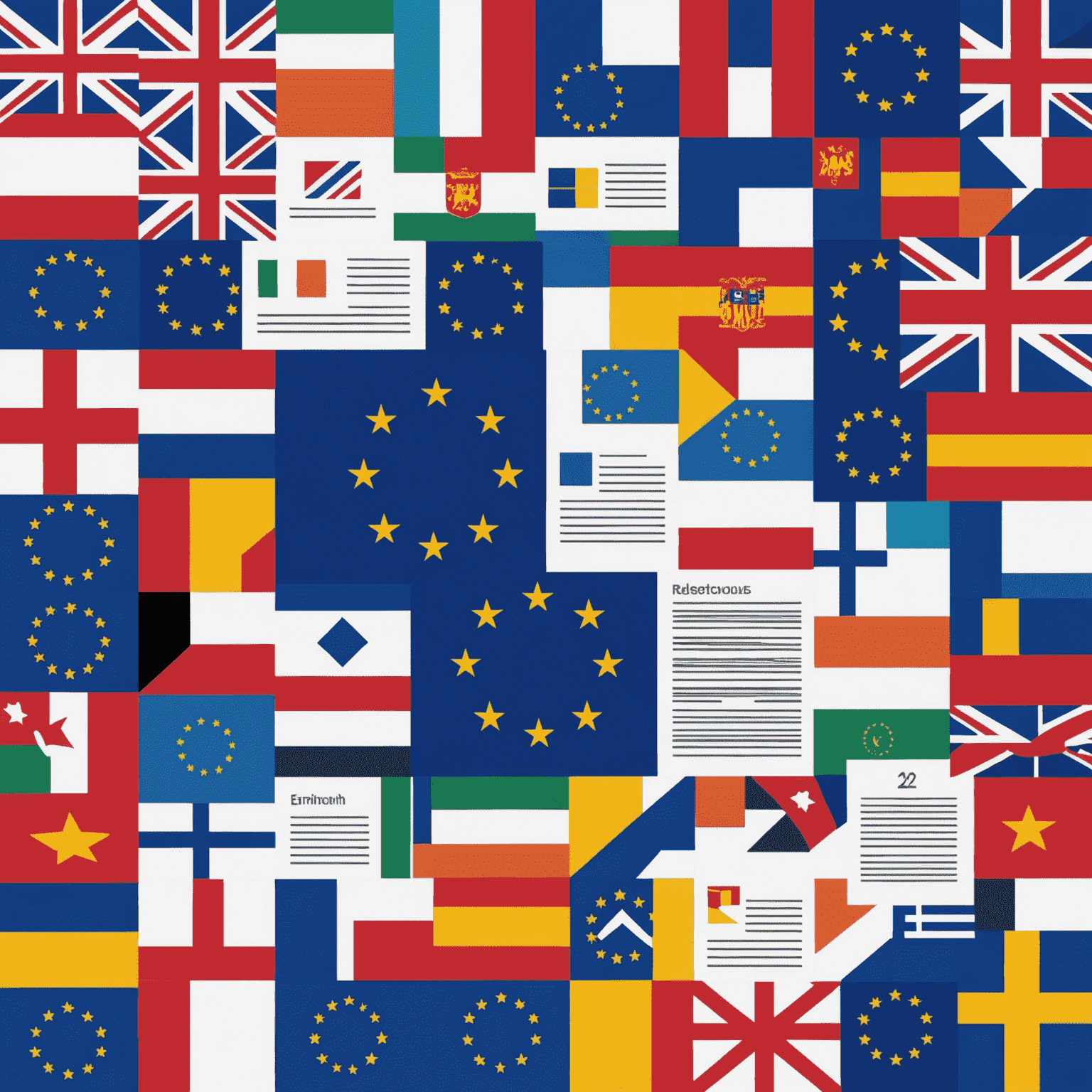 A collage of European flags, business documents, and a handshake representing starting a small business in Europe